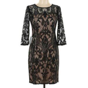 Adrianna Papell Dress Black Lace 3/4 Sleeve Size 4